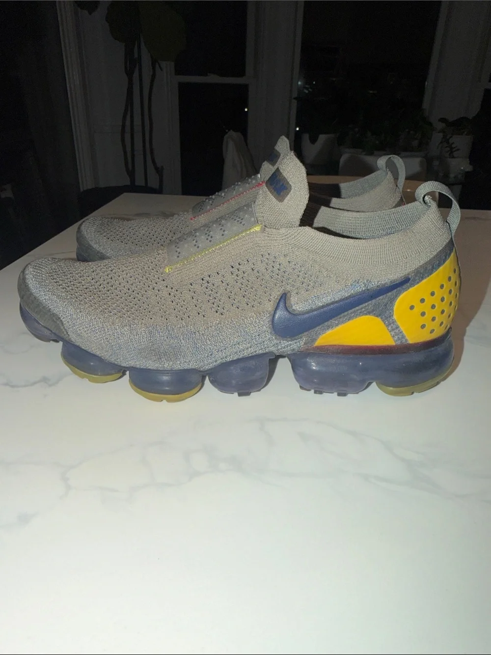 Nike Slip-On Vapormax Sneakers in Grey, Yellow and Navy